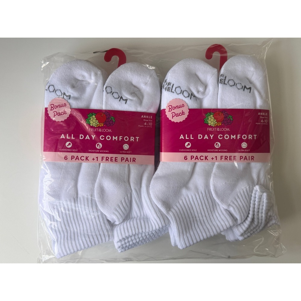 Fruit of the Loom Women's Ankle Socks – 14 Pair Bundle (NEW) 2 packs of 7